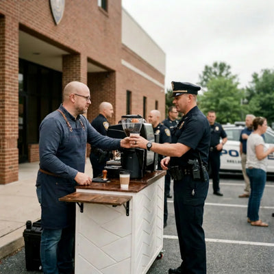 Barista pulling espresso shots at a corporate event in the Capital Region