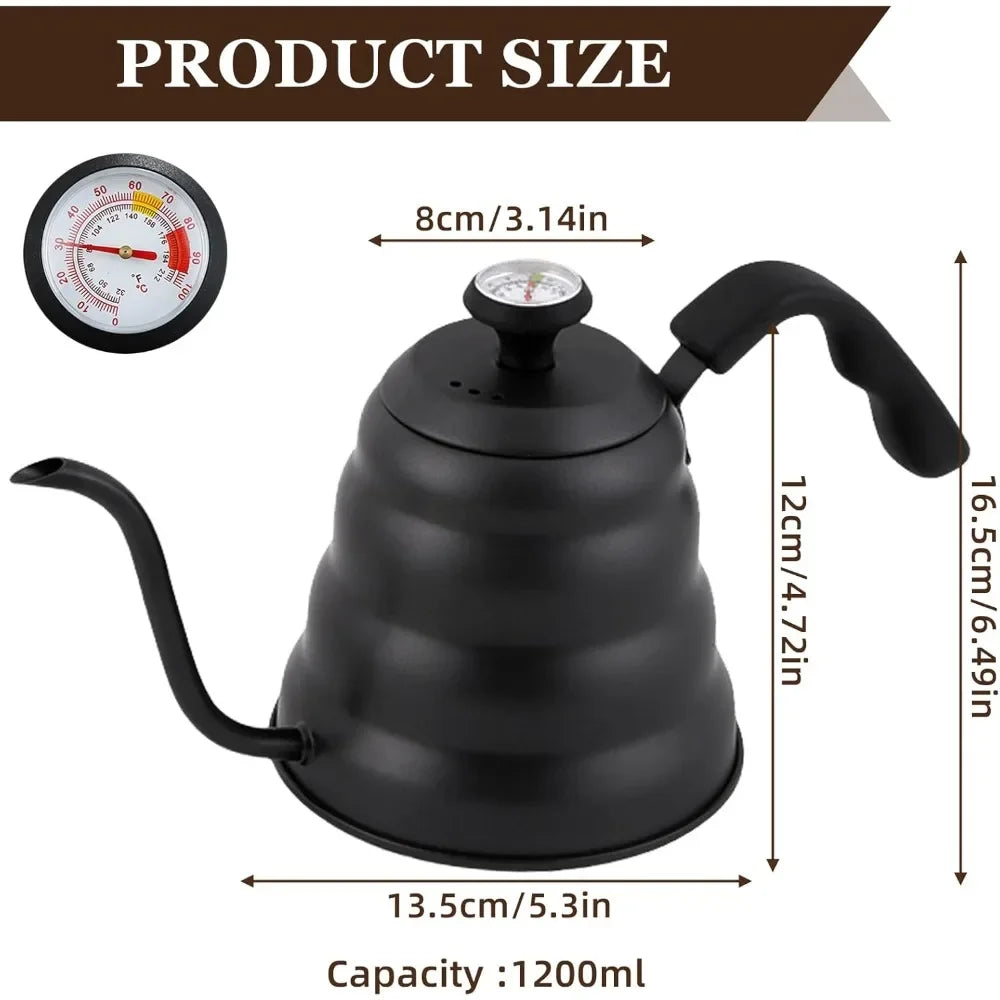 Gooseneck Coffee Kettle – Stainless Steel with Built-In Thermometer