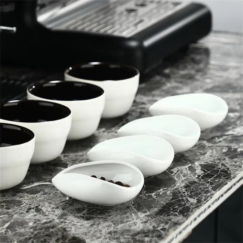 Pure White Ceramic Coffee Bean Dosing Tray & Tea Scoop Set
