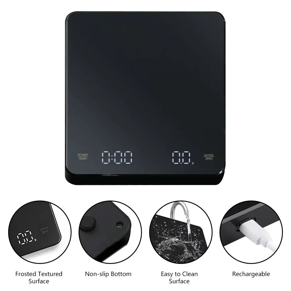 Digital Rechargeable Coffee Scale with Timer & LED Displayy