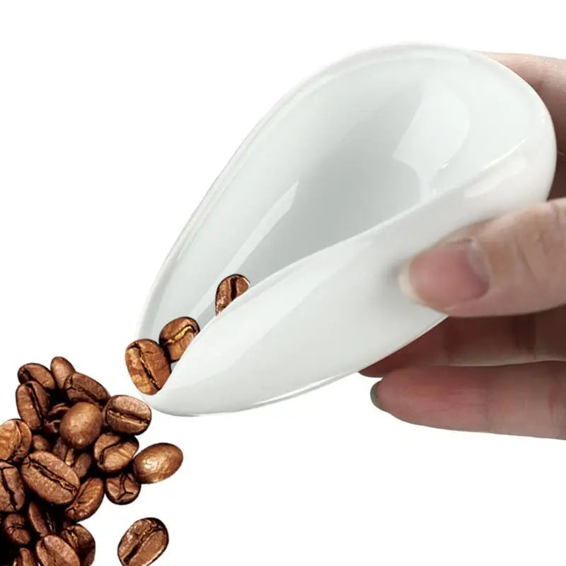 Pure White Ceramic Coffee Bean Dosing Tray & Tea Scoop Set