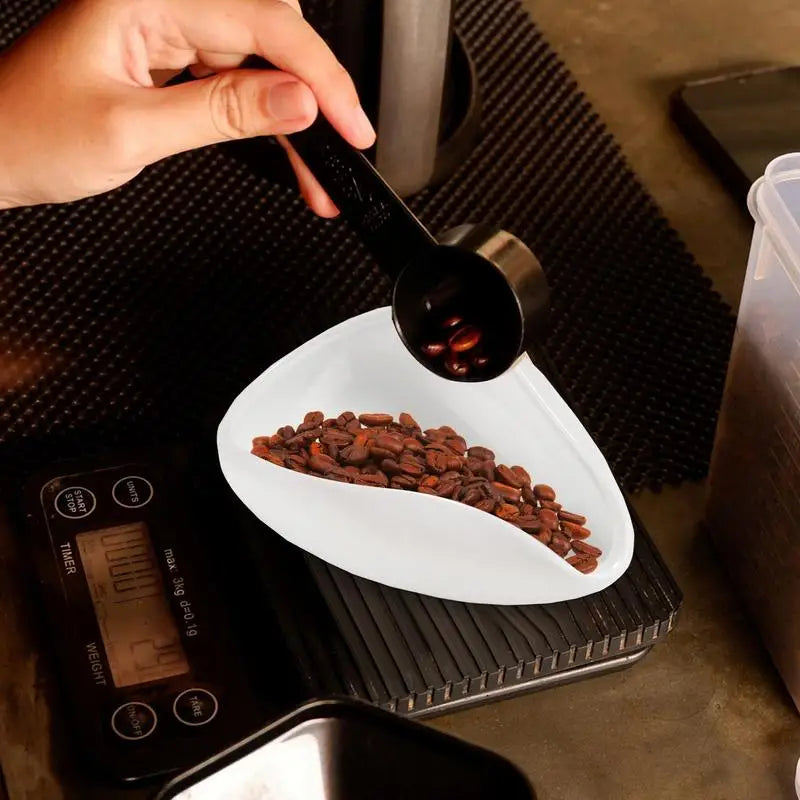 Pure White Ceramic Coffee Bean Dosing Tray & Tea Scoop Set