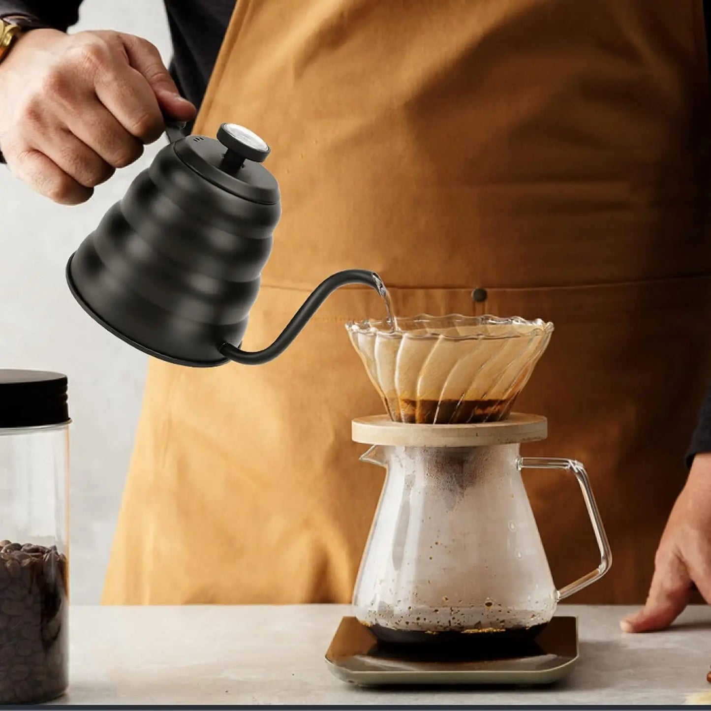 Gooseneck Coffee Kettle – Stainless Steel with Built-In Thermometer
