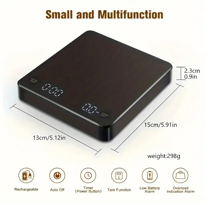 Digital Rechargeable Coffee Scale with Timer & LED Displayy