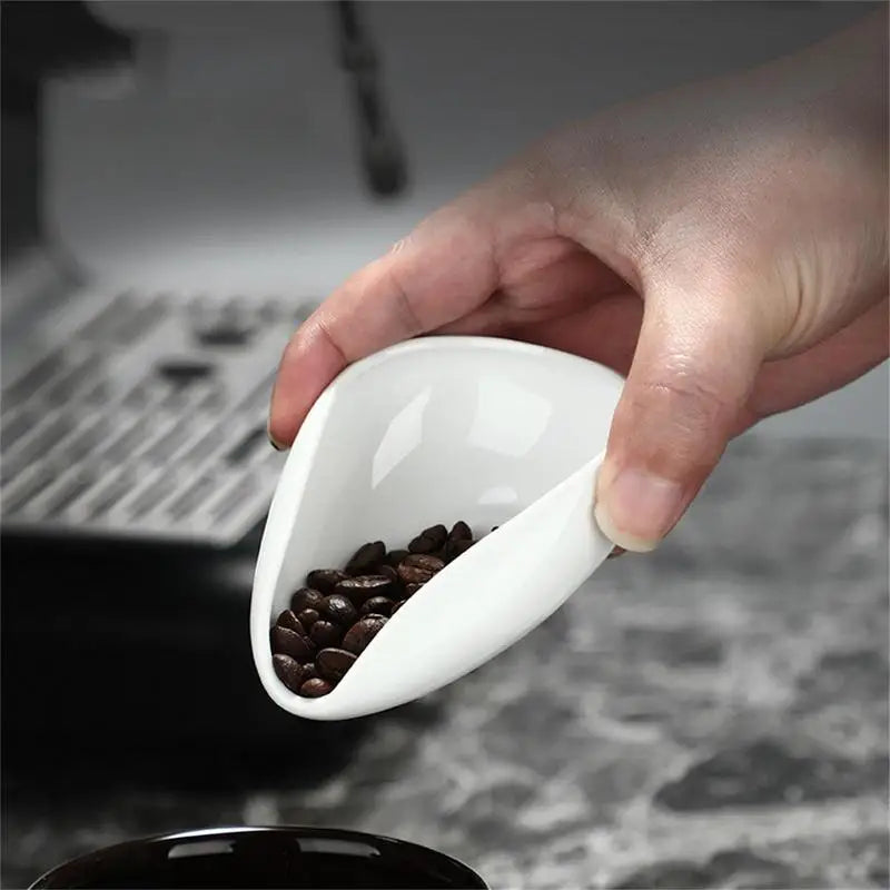 Pure White Ceramic Coffee Bean Dosing Tray & Tea Scoop Set