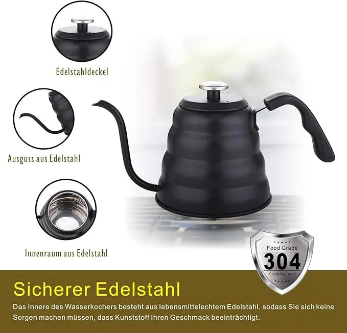 Gooseneck Coffee Kettle – Stainless Steel with Built-In Thermometer