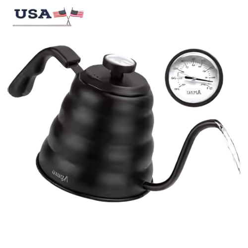 Gooseneck Coffee Kettle – Stainless Steel with Built-In Thermometer
